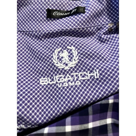 Men's Bugatchi Purple & White Long Sleeve Button Up Dress Shirt, XXL - Picture 5 of 11